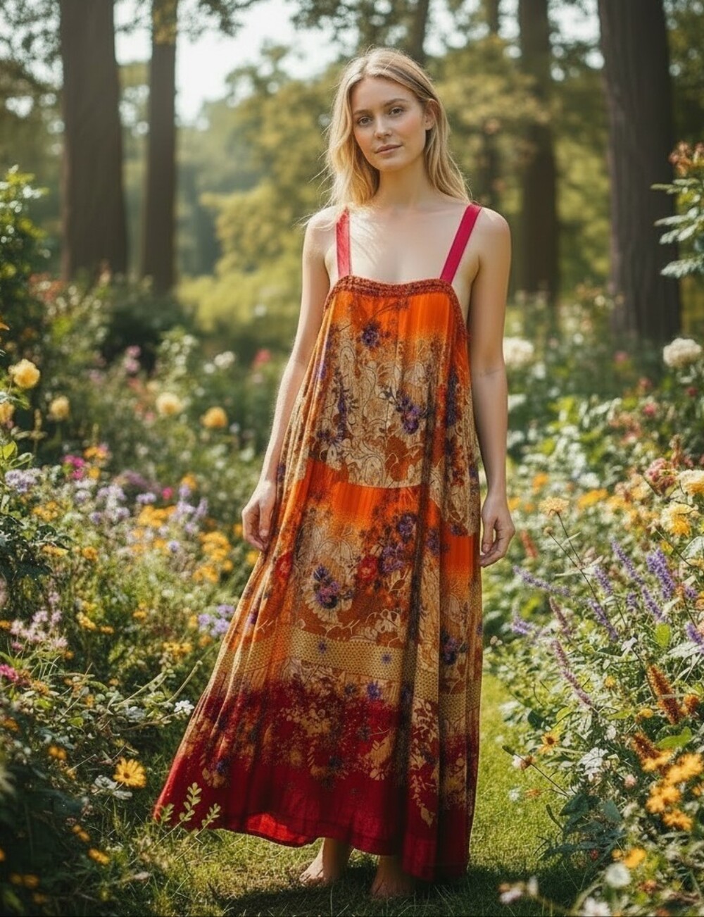 Flowy Boho Romantic Maxi/Midi Artsy Dress rhinestone accents. Fairy, Resortwear
